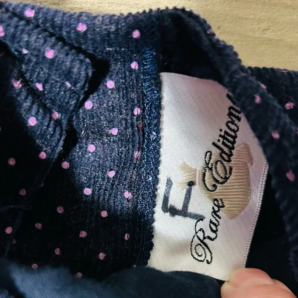 Rare Editions Navy Corduroy Dress with Pink Dots and Butterfly Accents- Size 12M - Picture 2 of 6